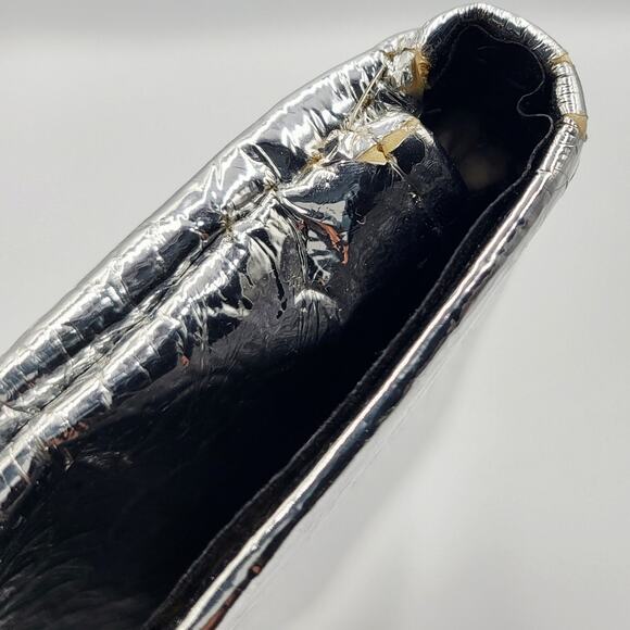 Vtg Silver Mermaid Micro Flap Faux Snake Leather Foldover Clutch Shoulder Bag - Picture 7 of 12